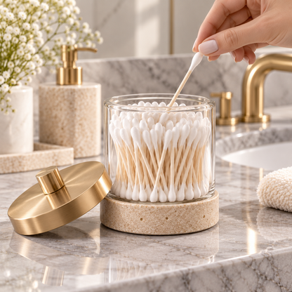Bathroom storage jar use detail
