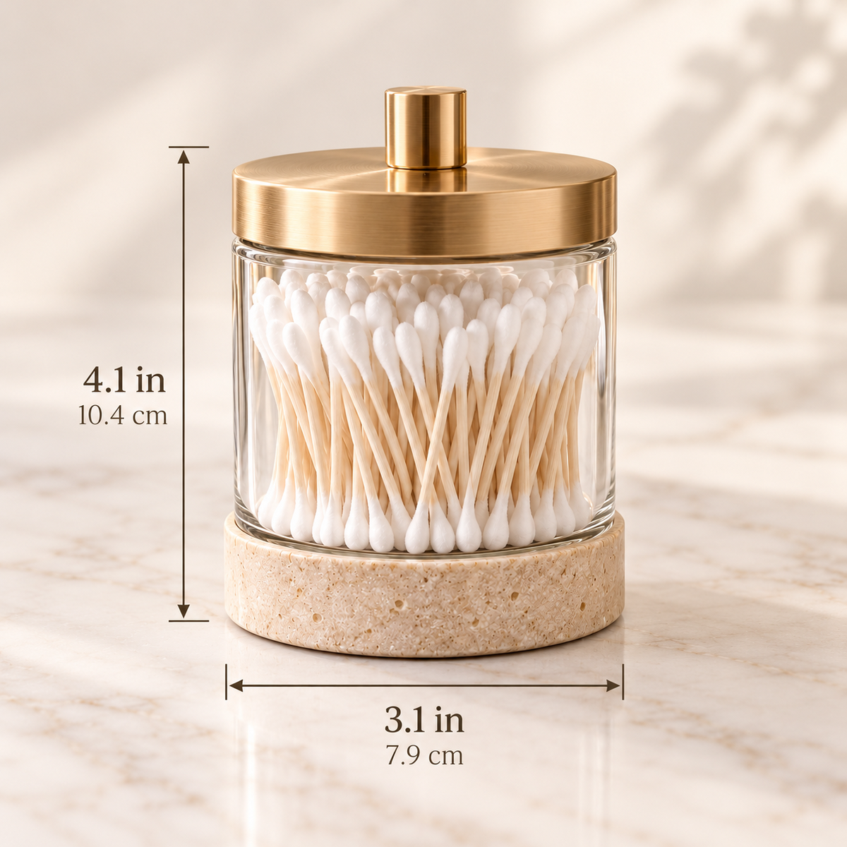 Bathroom storage jar close-up and size detail
