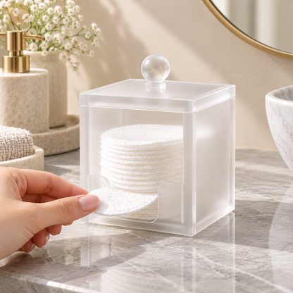 Bathroom cotton pad dispenser close-up detail